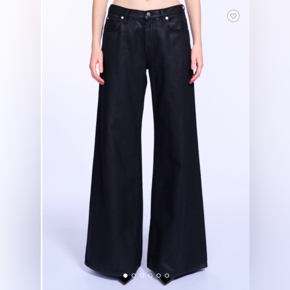 Viavia Low and Baggy Wide Leg Black Jeans Manhattan Shine Coated Denim Italy 25